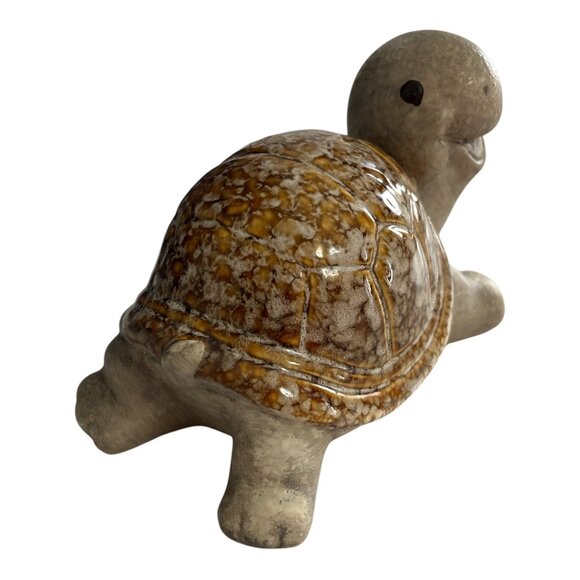 Vintage Ceramic Turtle Figurine – Glazed Shell & Matte Body – 7" - Picture 3 of 5